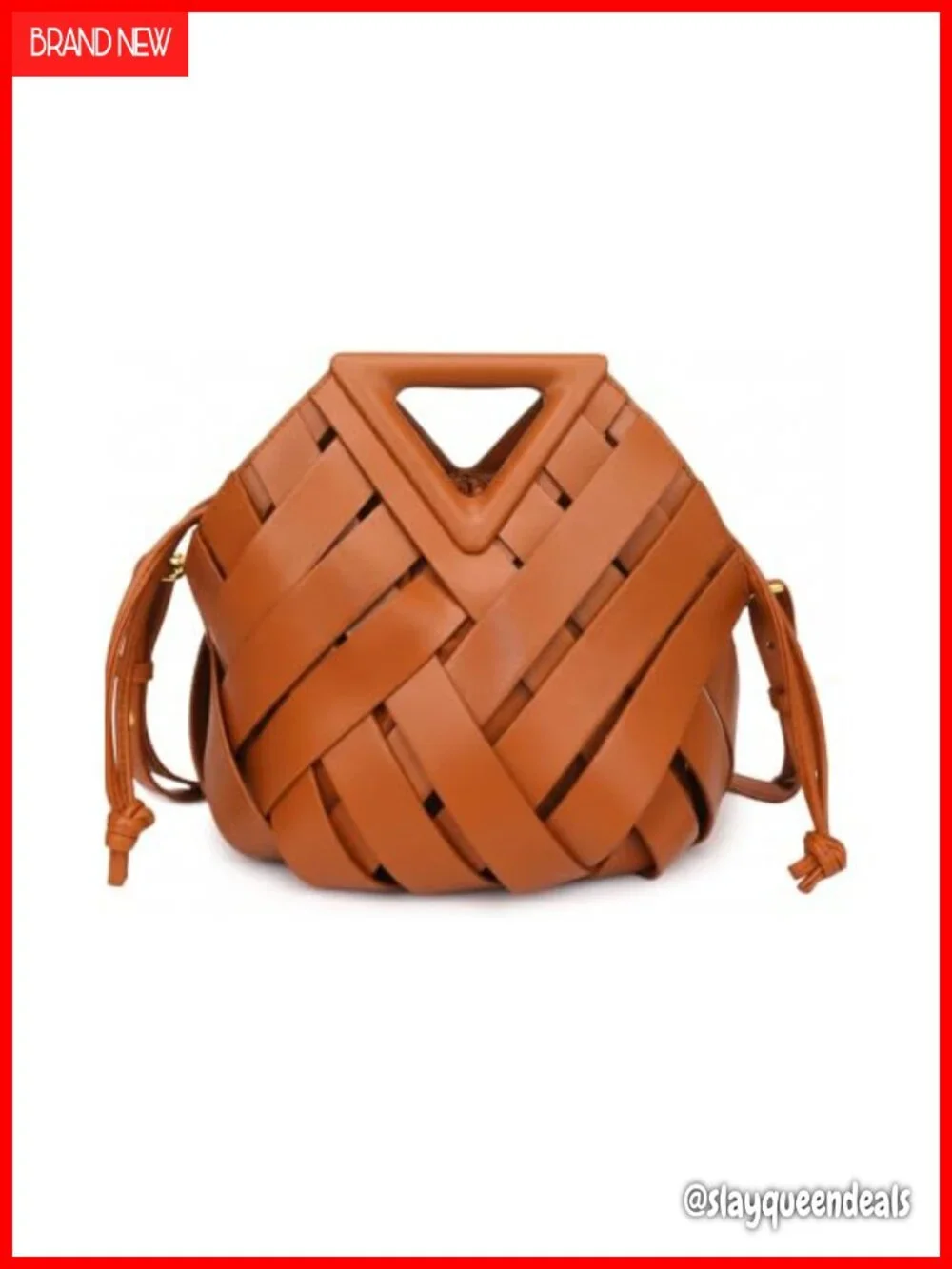 Woven Vegan Leather Bucket Bag Crossbody Adjustable Strap